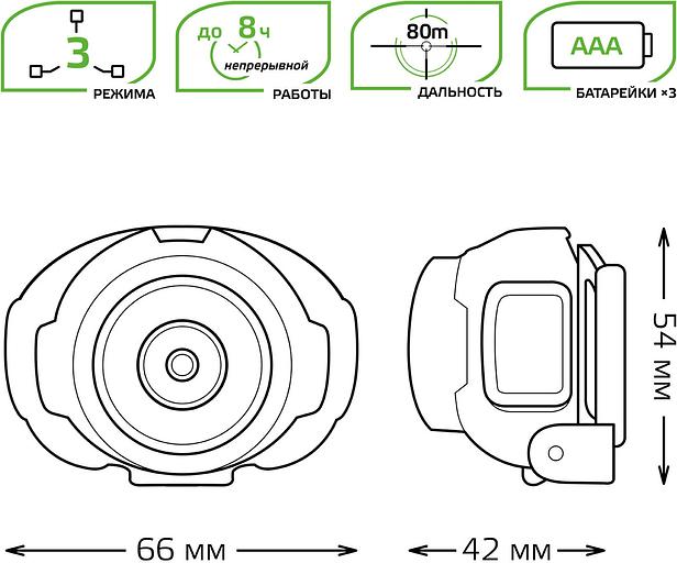 Фонарь налобный светодиодный LED 4 Вт 230 Лм модель GFL303 черный на батарейках 3xAAA Gauss Gauss GF303 фото 5