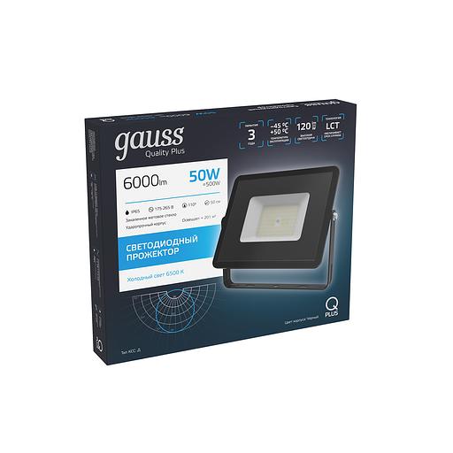 Прожектор светодиодный LED ДО 50 Вт 6000 Лм 6500К IP65 223х28х188 мм Qplus Gauss Gauss 613511350 фото 3