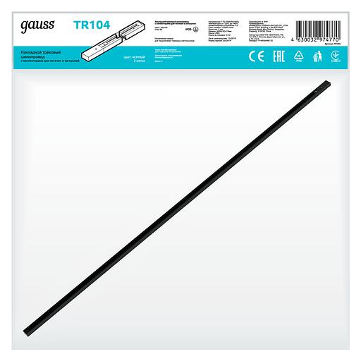 Шинопровод накладной 2м черный (с адаптером питания и заглушкой) однофазный Gauss Gauss TR104 фото 2