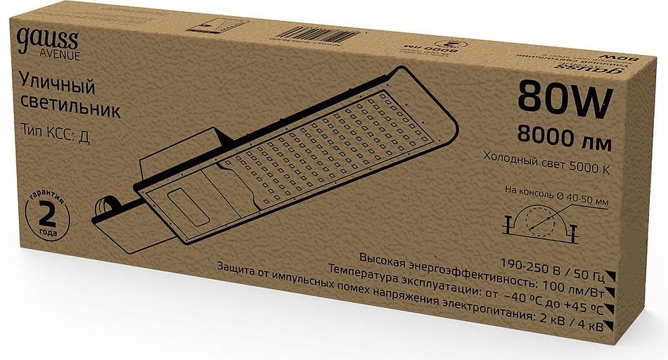 Светильник светодиодный уличный консольный LED ДКУ 80 Вт 8000 Лм 5000К IP65 190-250 В КСС Д 420х160х57 мм Avenue Gauss Gauss 629536380 фото 3