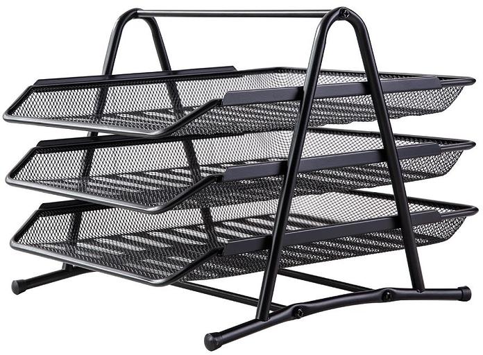 Лоток горизонтальный Deli E9181 для бумаг 350х278х275мм черный металл сетка фото 1