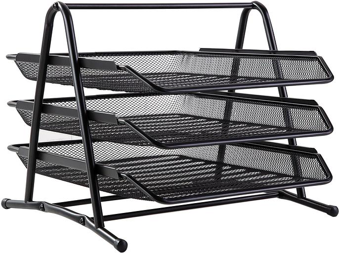 Лоток горизонтальный Deli E9181 для бумаг 350х278х275мм черный металл сетка фото 3