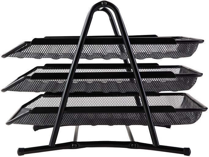 Лоток горизонтальный Deli E9181 для бумаг 350х278х275мм черный металл сетка фото 4