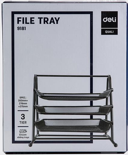 Лоток горизонтальный Deli E9181 для бумаг 350х278х275мм черный металл сетка фото 9