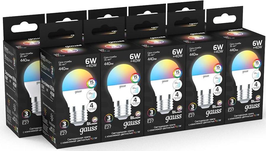 Лампа светодиодная Gauss 105102406 6Вт цок.:G45 шар 175B св.свеч.RGB (упак.:1шт) фото 5