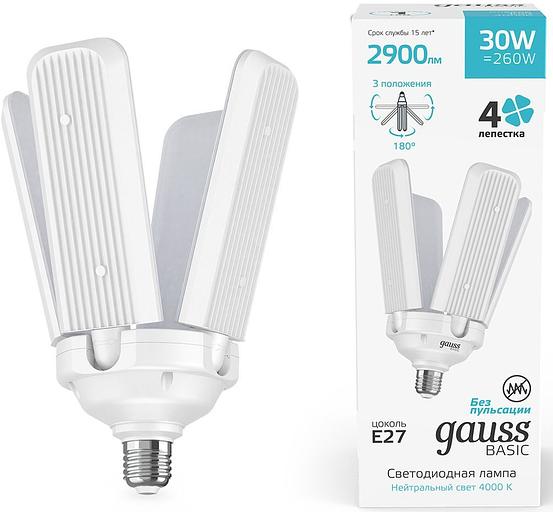 Лампа светодиодная Gauss Basic 11732232 30Вт цок.:E27 клевер 220B 4000K св.свеч.бел.нейт. (упак.:1шт) фото 1