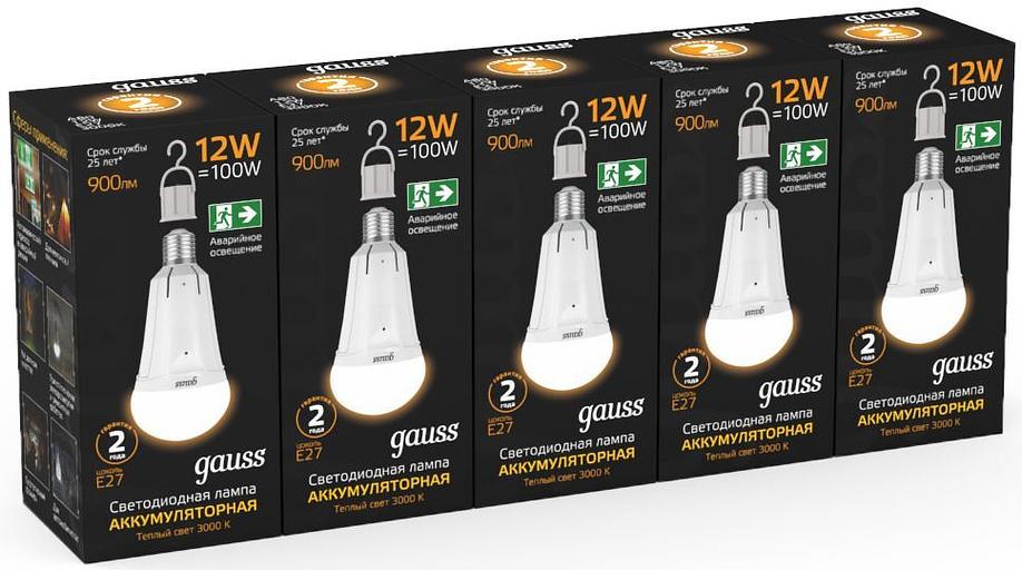 Лампа светодиодная Gauss 102002112 12Вт цок.:E27 груша 220B 3000K св.свеч.бел.теп. (упак.:1шт) фото 6