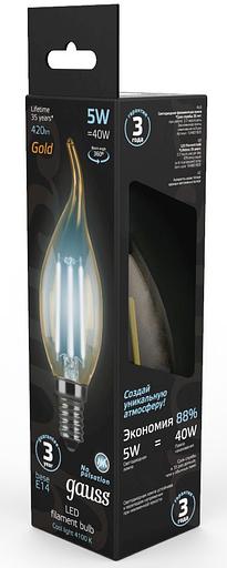 Лампа филам. Gauss Filament 5Вт цок.:E14 свеча 220B 4100K св.свеч.бел.нейт. (упак.:1шт) (104801805) фото 4