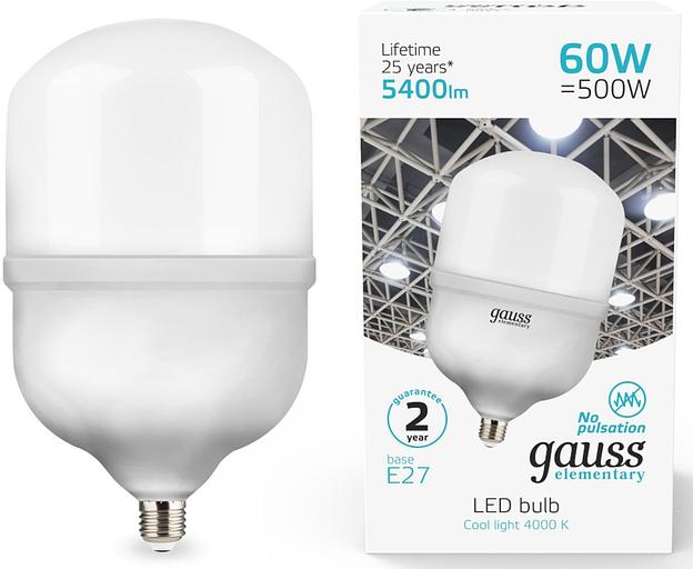 Лампа светодиодная Gauss Elementary T160 60Вт цок.:E27 цилин. 220B 4000K св.свеч.бел.нейт. (упак.:1шт) (63226) фото 1