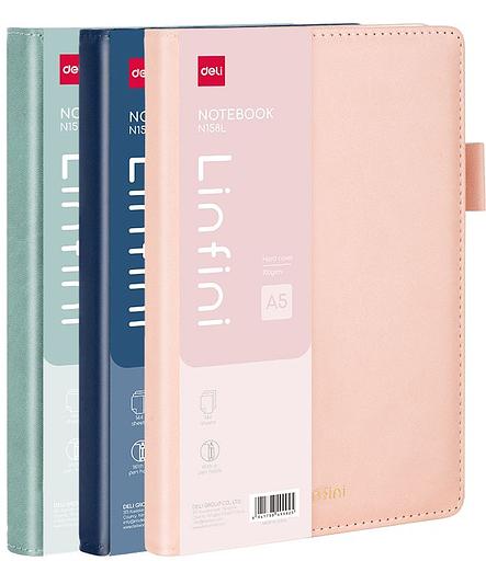 Блокнот Deli LINFINI EN158L A5 210х143мм искусст. кожа 144л линейка твердая обложка ассорти ассорти:син/роз/зел фото 1