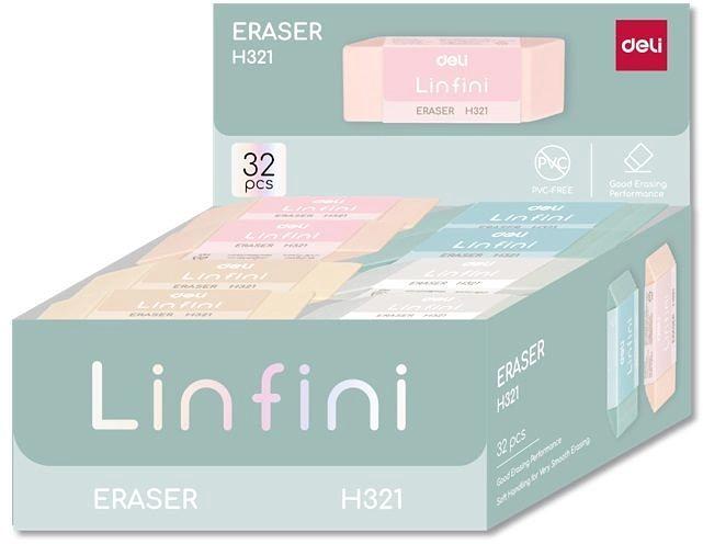 Ластик Deli EH321 Linfini 54x20x10.5мм резина термопластичная ассорти индивидуальная картонная упаковка фото 1