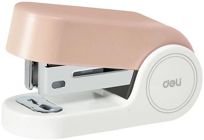 Степлер мини Deli EK203-PK EK203 24/6 26/6 (15листов) встроенный антистеплер розовый 15скоб металл/пластик коробка фото 1