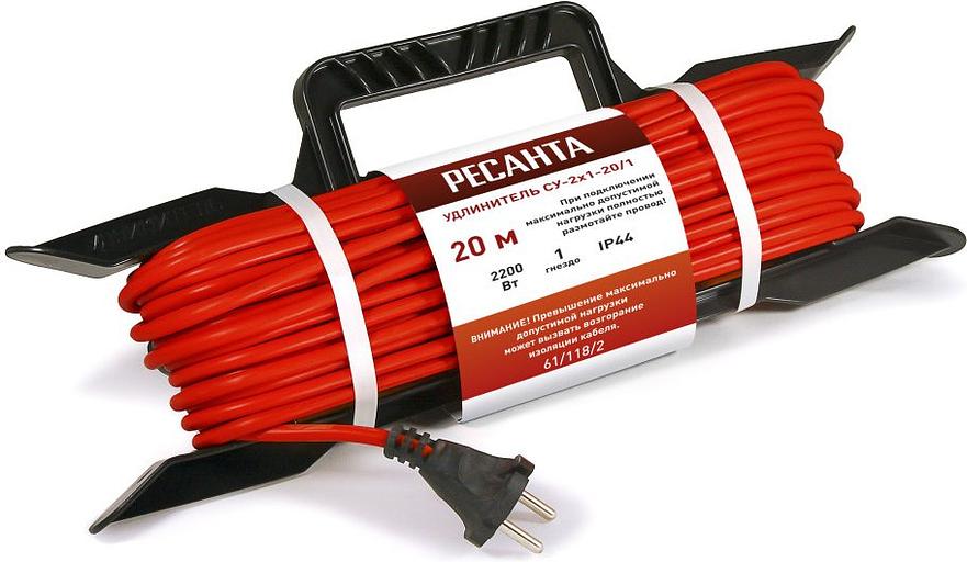 Удлинитель силовой Ресанта СУ-2х1-20/1 (IP44) (61/118/2) 2x1.0кв.мм 4розет. 40м ПВС катушка серый фото 1