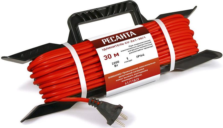 Удлинитель силовой Ресанта СУ-2х1-30/1 (IP44) (61/118/3) 2x1.0кв.мм 4розет. 40м ПВС катушка серый фото 1