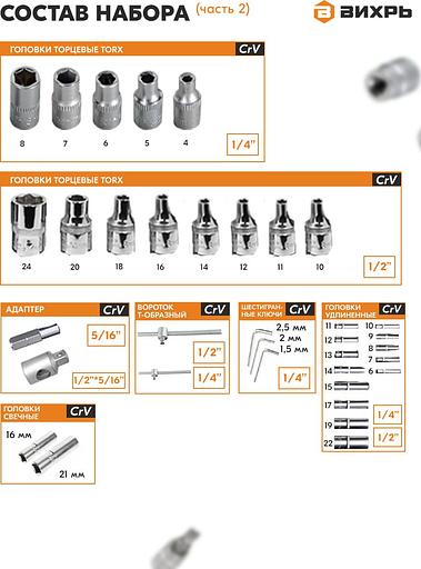 Набор инструментов Вихрь 1/2", 1/4", CrV 108 предметов (жесткий кейс) фото 7