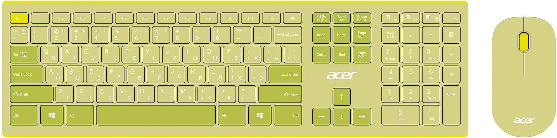 Клавиатура + мышь Acer OCC205 клав:зеленый/желтый мышь:зеленый/желтый USB беспроводная slim (ZL.ACCEE.00E) фото 1