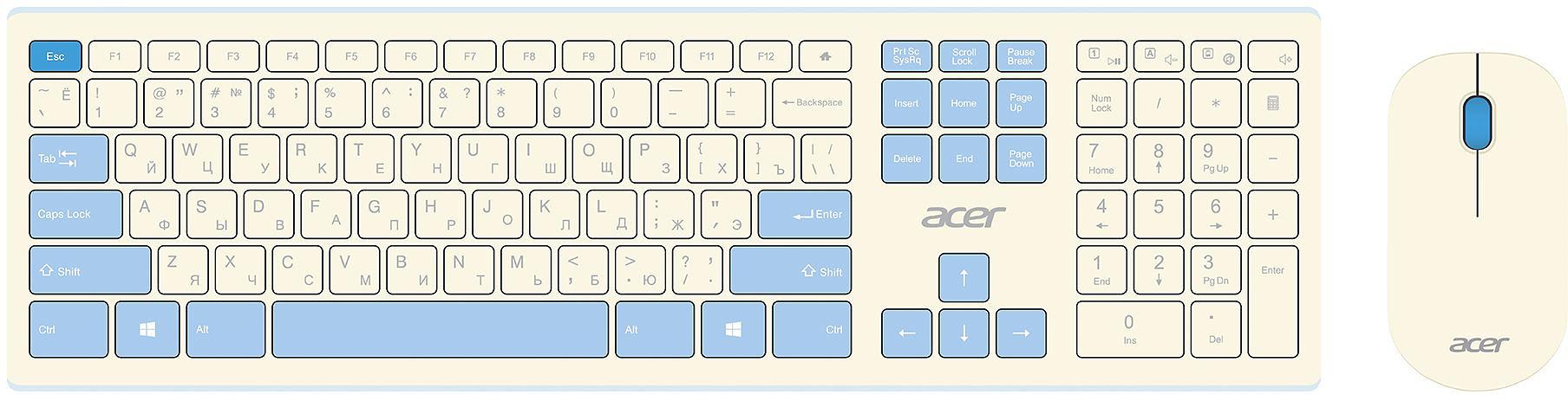 Клавиатура + мышь Acer OCC205 клав:белый/голубой мышь:белый/голубой USB беспроводная slim (ZL.ACCEE.00C) фото 1