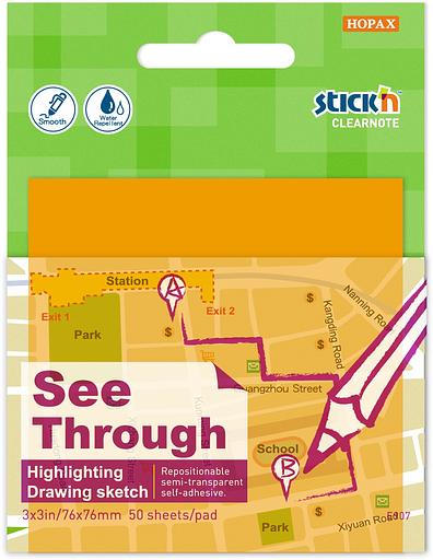 Блок самоклеящийся пластиковый Stick`n Clearnote 21710 76x76мм 50лист. неон оранжевый прозрачный фото 1