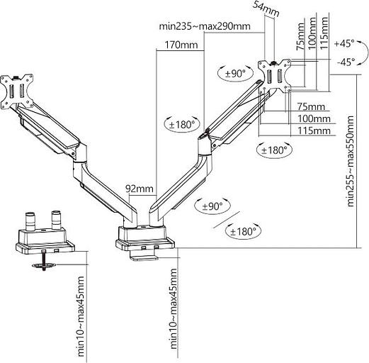 Кронштейн для мониторов Ultramounts UM718 серый 17"-35" макс.15кг крепление к столешнице поворот и наклон фото 6