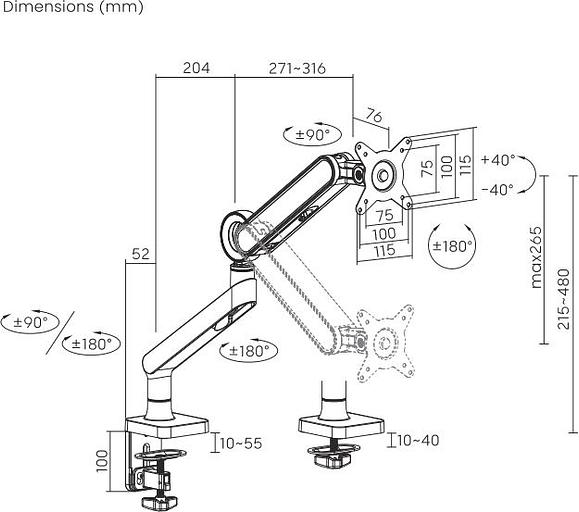 Кронштейн для мониторов Ultramounts UM719W белый 17"-35" макс.10.5кг крепление к столешнице поворот и наклон фото 7
