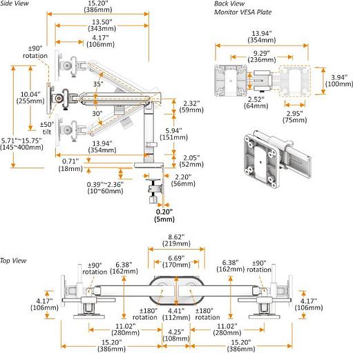 Кронштейн для мониторов Ultramounts UM727B черный 17"-32" макс.9кг крепление к столешнице поворот и наклон фото 7