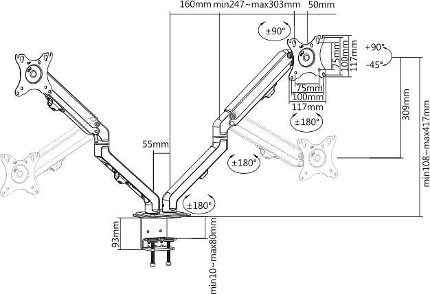 Кронштейн для мониторов Ultramounts UM729 черный 17"-27" макс.7кг крепление к столешнице поворот и наклон фото 9