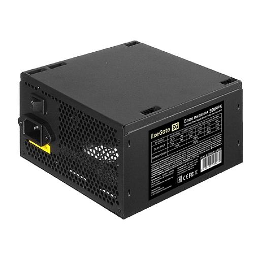 Блок питания 500W ExeGate 500PPE (ATX, APFC, PC, КПД 80% (80 PLUS), 12cm fan, 24pin, 2x(4+4)pin, 2xPCI-E, 5xSATA, 3xIDE, black, кабель 220V в комплекте) фото 1