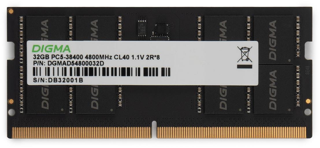 Память DDR5 32GB 4800MHz Digma DGMAS54800032D RTL PC5-38400 CL40 SO-DIMM 288-pin 1.1В dual rank Ret фото 1