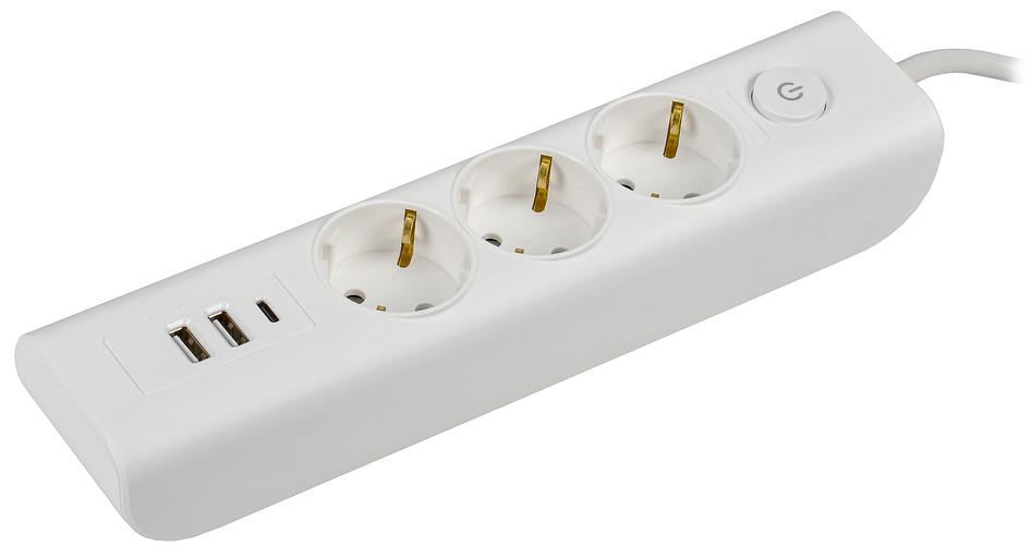 Iek WYP12-16-03-02-ZKU-K01 MODERN Удлинитель У03В с/з 2м 3х1мм2 16А/250В USB х3 белый фото 1