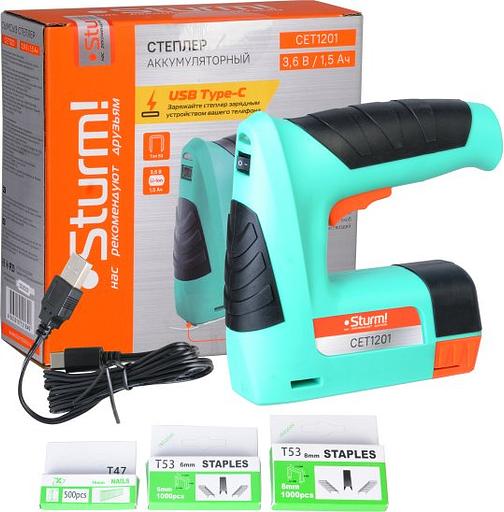 Степлер аккумуляторный Sturm! CET1201 скобы тип 53: 11.4мм 4-10мм гвозди тип 47: 14мм фото 5