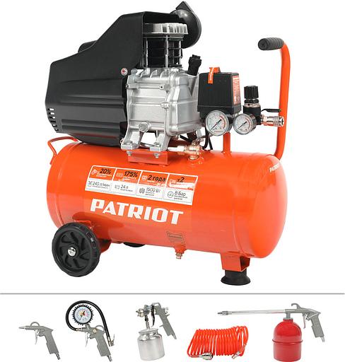 Компрессор поршневой Patriot Optima Euro 24-240K2 масляный 240л/мин 24л 1500Вт оранжевый/черный фото 1