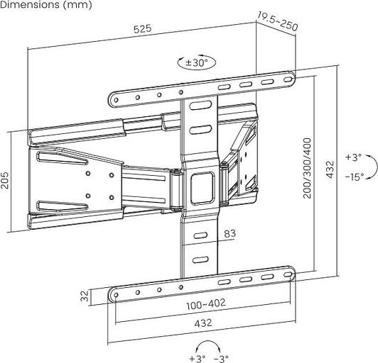 Кронштейн для телевизора Ultramounts UM955 черный 37"-75" макс.50кг настенный поворот и наклон фото 7