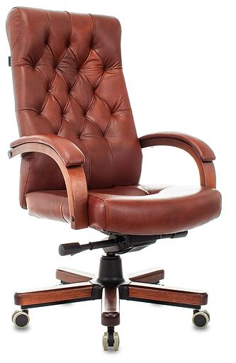 Кресло руководителя Бюрократ T-9928WALNUT светло-коричневый Leather Eichel кожа крестов. металл/дерево фото 1