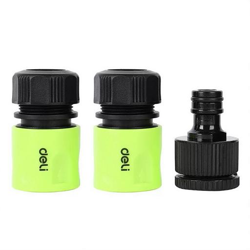 Набор соединителей для поливочных шлангов 3 шт 1/2" Deli DL8799 1/2" быстросъемный коннектор с аквастопом, 1/2" быстросъемный коннектор, штуцер 1/2"-3/4", ударопрочный пластик фото 1