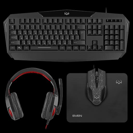 Игровой набор клавиатура+мышь+гарнитура+коврик SVEN GS-4300 (104 кл.+12Fn, 8 смен. кл., 200-4800DPI) Sven SV-018382 фото 1