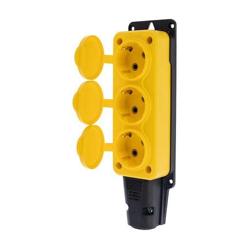 REXANT 111-126 Розетка каучуковая 3 гнезда с крышкой (колодка) желтая, с/з, 16А, IP54 фото 2