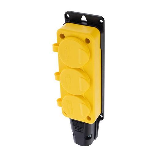 REXANT 111-126 Розетка каучуковая 3 гнезда с крышкой (колодка) желтая, с/з, 16А, IP54 фото 5