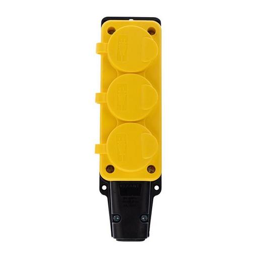REXANT 111-126 Розетка каучуковая 3 гнезда с крышкой (колодка) желтая, с/з, 16А, IP54 фото 6