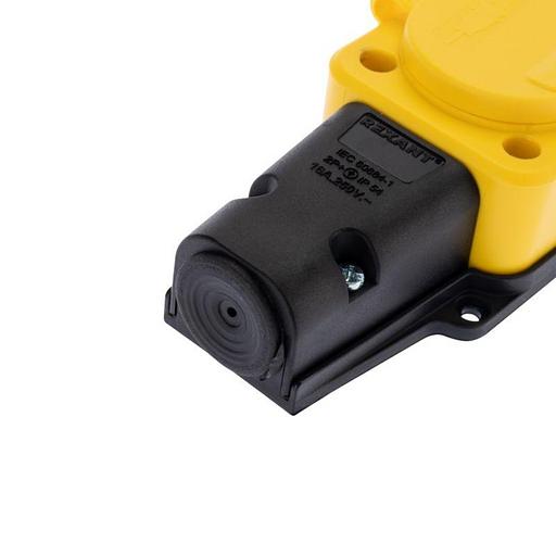 REXANT 111-126 Розетка каучуковая 3 гнезда с крышкой (колодка) желтая, с/з, 16А, IP54 фото 9