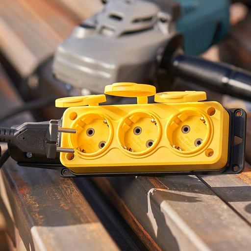 REXANT 111-126 Розетка каучуковая 3 гнезда с крышкой (колодка) желтая, с/з, 16А, IP54 фото 10