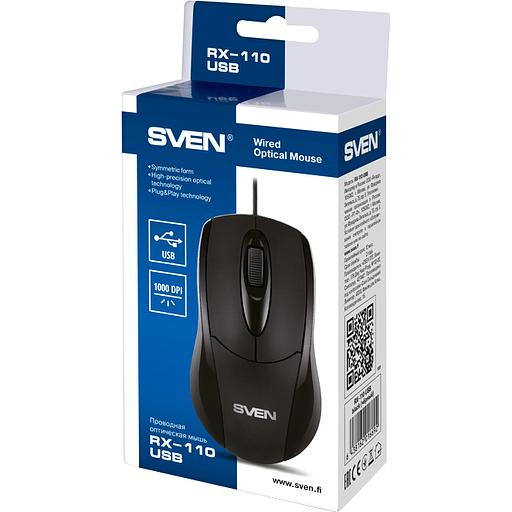 Мышь SVEN RX-110 USB чёрная (2+1кл. 1000DPI, цвет. картон, каб. 1,5м) SVEN RX-110 (SV-016692) фото 4