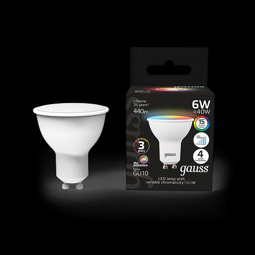 Лампа светодиодная Gauss 101106406 6Вт цок.:GU10 софит 175B св.свеч.RGBW MR16 (упак.:1шт) фото 1
