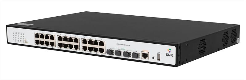 Коммутатор Управляемый PoE коммутатор уровня 2, 24 порта 10/100/1000Base-T с поддержкой PoE, 4 порта 1/10G SFP+, PoE 370 Ватт (SNR-S2989G-24TX-POE) фото 2