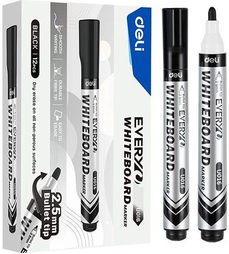 Маркер для досок Deli EU016-BK Everyu пулевидный пиш. наконечник 2.5мм заправляемый черный фото 1
