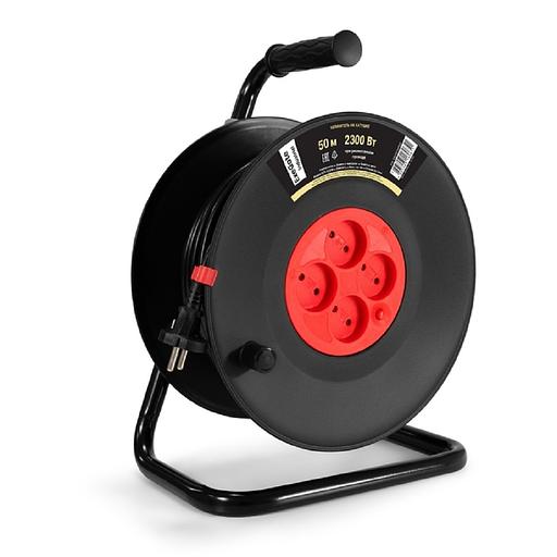 Exegate EX295745RUS Удлинитель на катушке ExeGate industrial ECS-10-2-50 (4 евророзетки, IP20, 50м, защита от детей, защита от перегрузки, 2х1,0мм2, 10А/2.3кВт) фото 1