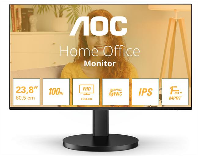 Монитор 23,8" AOC 24B3HA2 1920х1080, WLED, 16:9, IPS, 250cd, 1300:1, 20M:1, 4ms, 178/178, VGA, HDMI, 100Hz, Speakers, Tilt, Внутр, VESA, Black, 3y (24B3HA2) фото 1