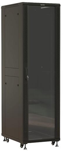 Шкаф серверный Hyperline (TTBR-4261-AS-RAL9004) напольный 42U 600x1000мм пер.дв.стекл задн.дв.спл.стал.лист 2 бок.пан. 800кг черный 910мм 2055мм IP20 сталь фото 1