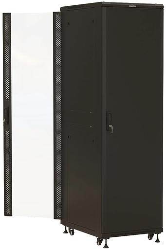Шкаф серверный Hyperline (TTBR-4261-AS-RAL9004) напольный 42U 600x1000мм пер.дв.стекл задн.дв.спл.стал.лист 2 бок.пан. 800кг черный 910мм 2055мм IP20 сталь фото 3