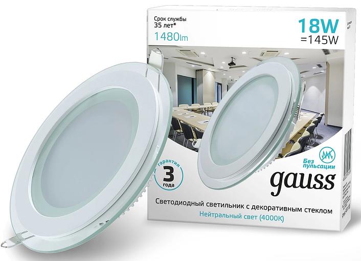 Светильник Gauss 947111218 18Вт 4000K цв.св.:белый нейтральный белый фото 1