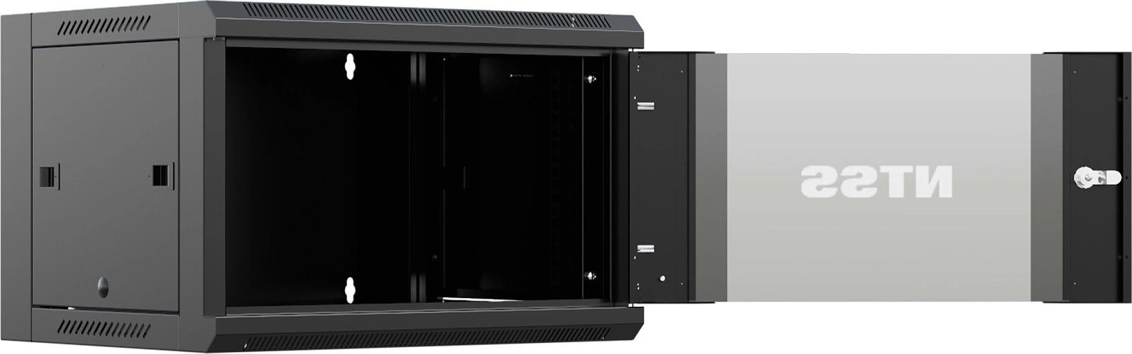 Шкаф коммутационный NTSS (NTSS-W9U6045GS-BL) настенный 9U 570x450мм пер.дв.стекл 60кг черный 20кг фото 5
